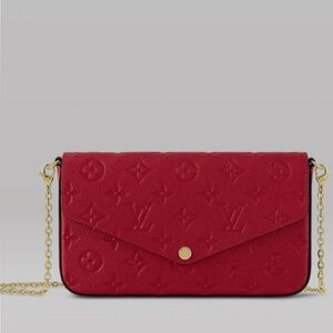 Louis Vuitton Red Embossed Clutch with Gold Chain